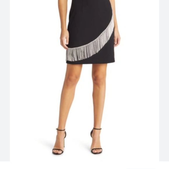 Eliza J Black Sheath Dress with Rhinestone Fringe 2 - Picture 11 of 15